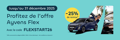 Bandeau de promotions de location de véhicule moyenne durée pour les professionnelles avec un code de -25% de remise