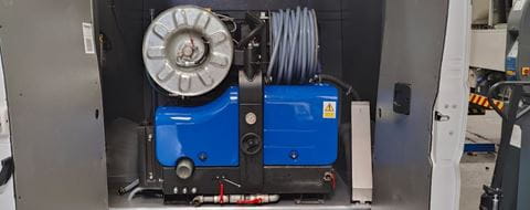 Inside of a van built specifically for high pressure jet usage