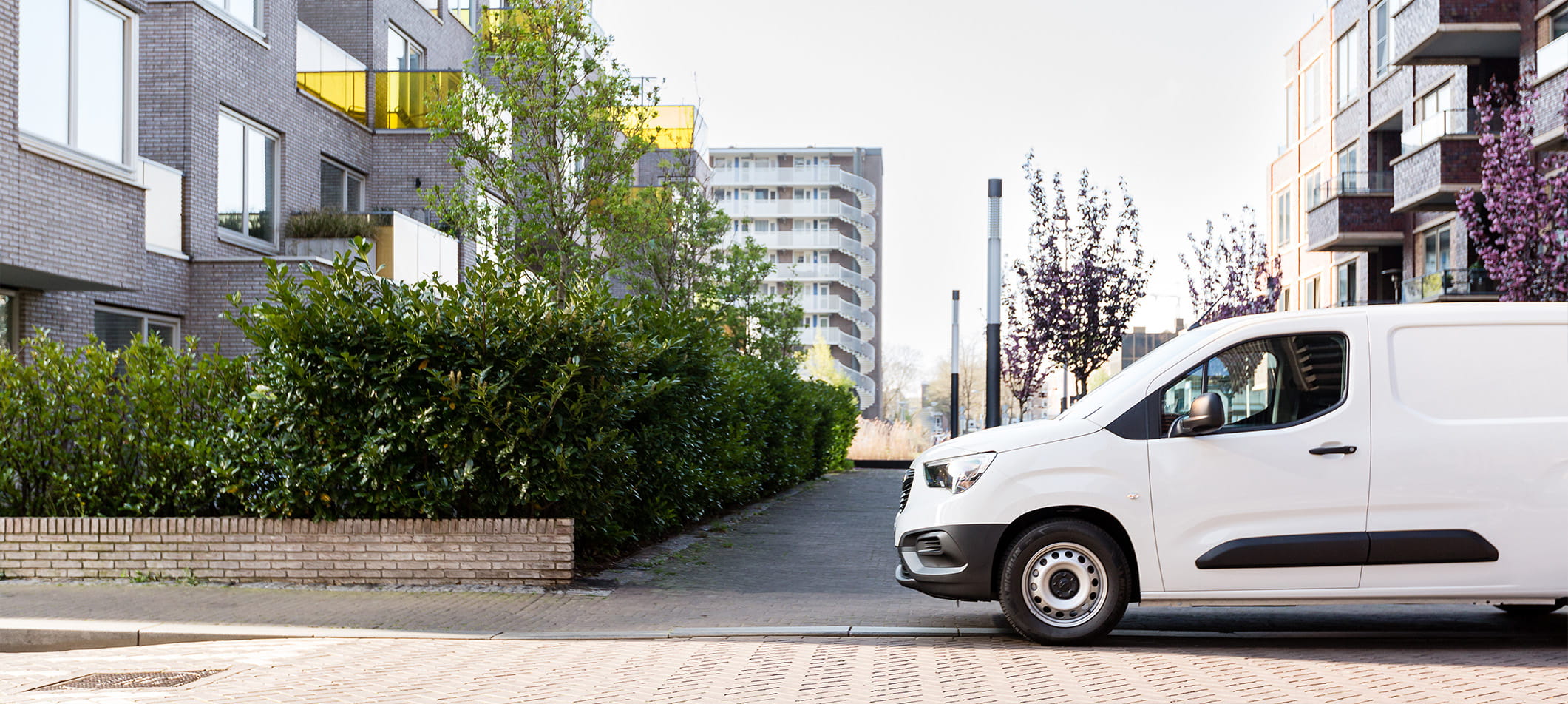 White van on an urban street